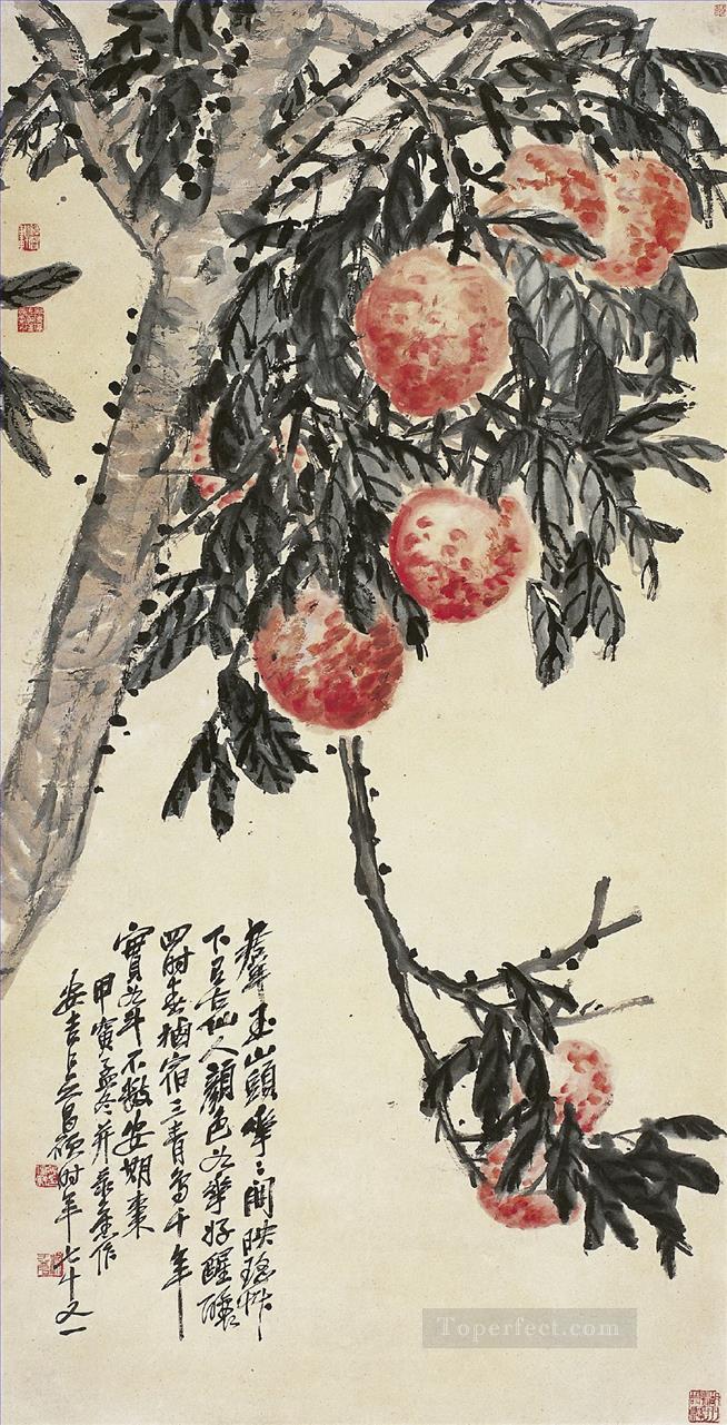 Wu cangshuo melocotonero tinta china antigua Pintura al óleo
